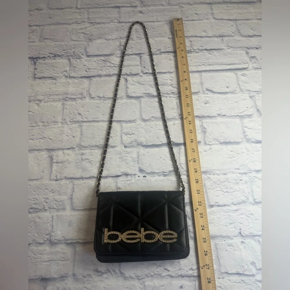 Bebe Black Quilted Crossbody Bag with Chain Strap. - Picture 3 of 9